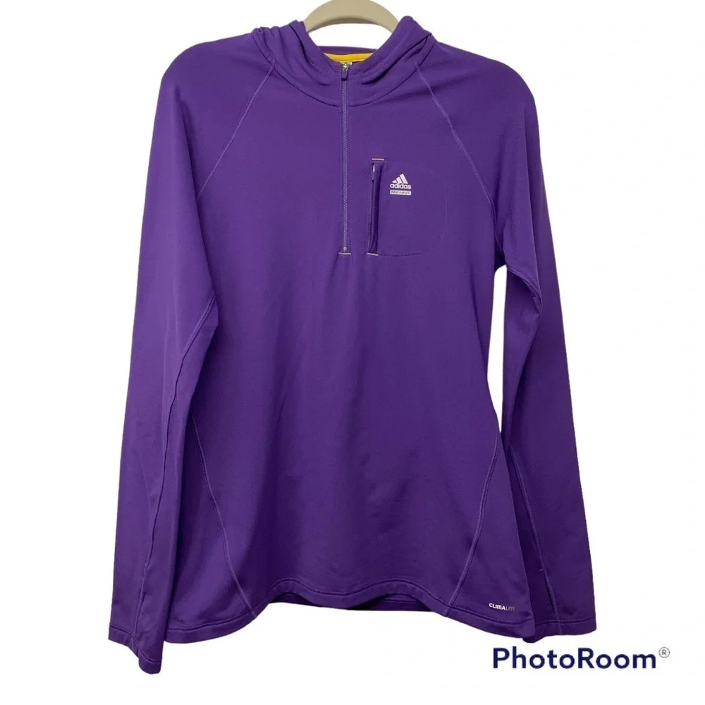 Adidas Quarter Zip Pullover Top Purple Size Large hooded with thumb holes